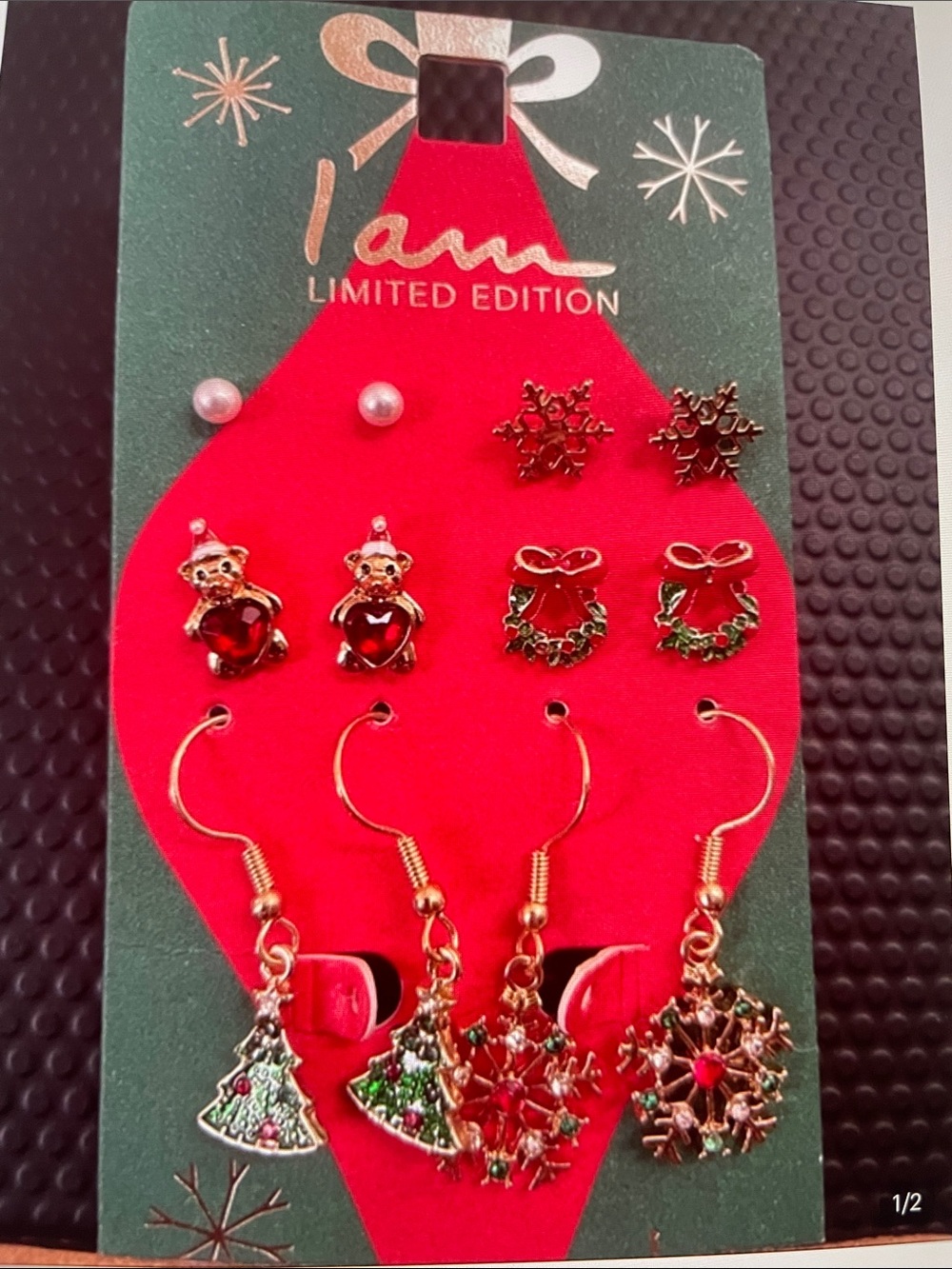 Women's Red and Gold Holiday Earring Set